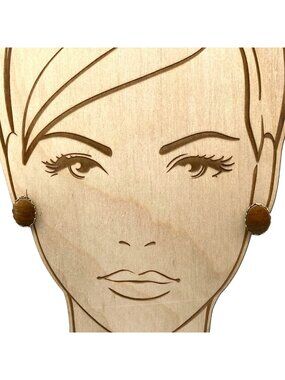 Vintage Rich Brown Oval Earrings, Polished Wood Cabochons in Gold Tone Frame